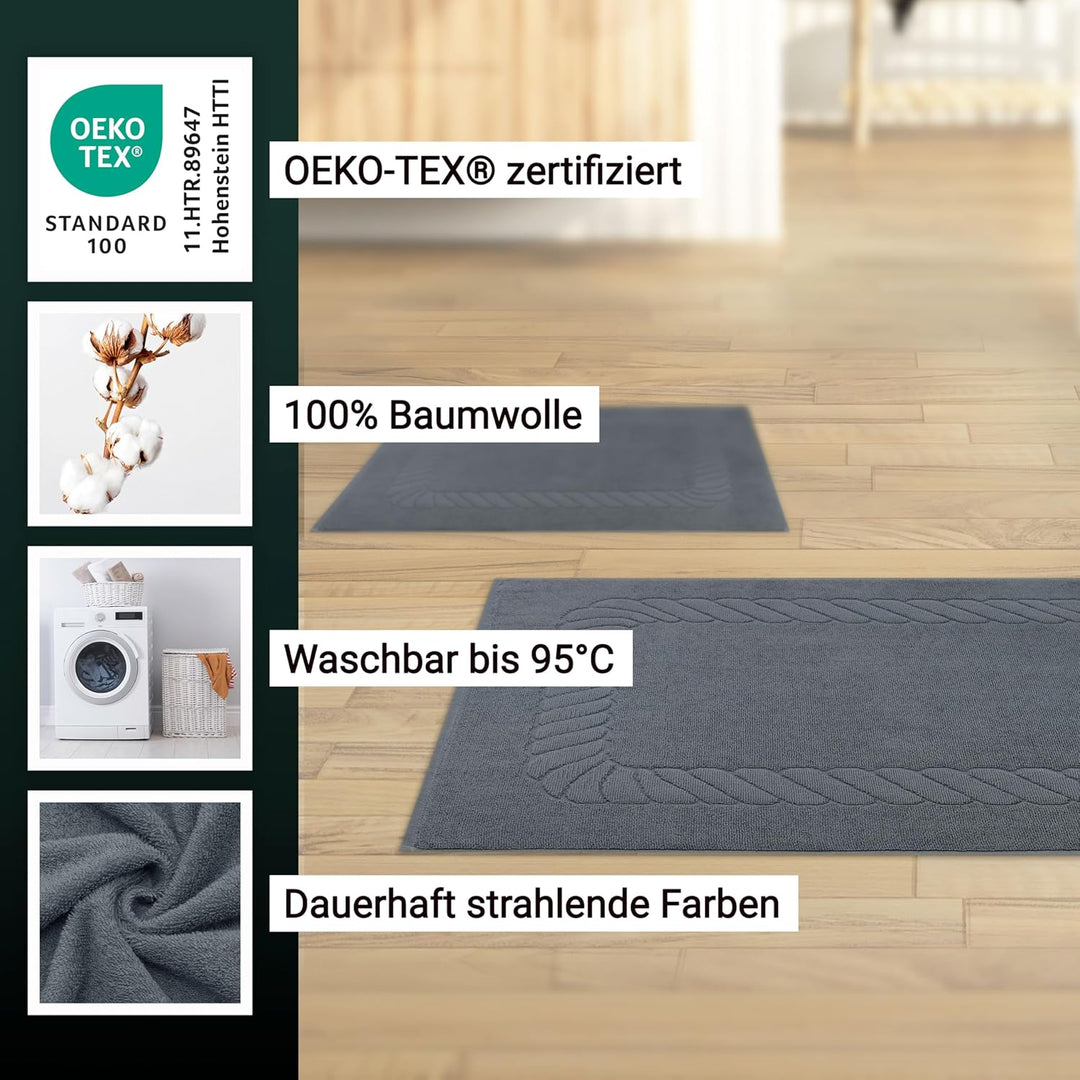 ZOLLNER 2er Set Badematten - weiche und saugstarke Duschvorleger - waschbar bis 95°C - Baumwolle - 5