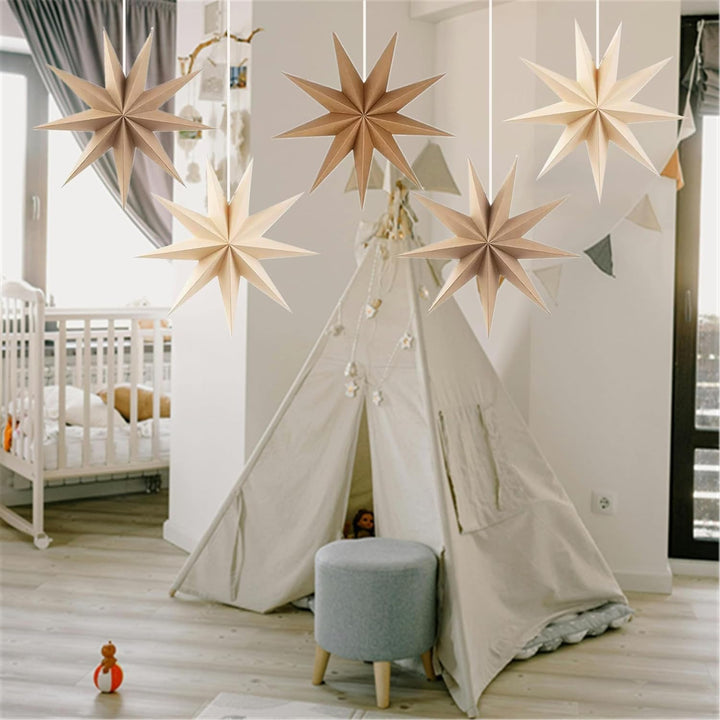 Papiersterne Weihnachten 5er Set, Papiersterne zum aufhängen, Weihnachtsdeko Outdoor Innen Fenster,