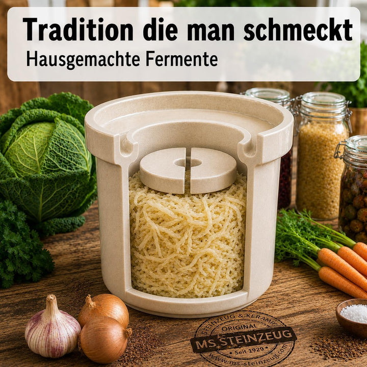 MS Steinzeug Gärtopf Mini Fermentation 2 Liter Creme weiss Milchsäuregärung Konservieren Einmachen g
