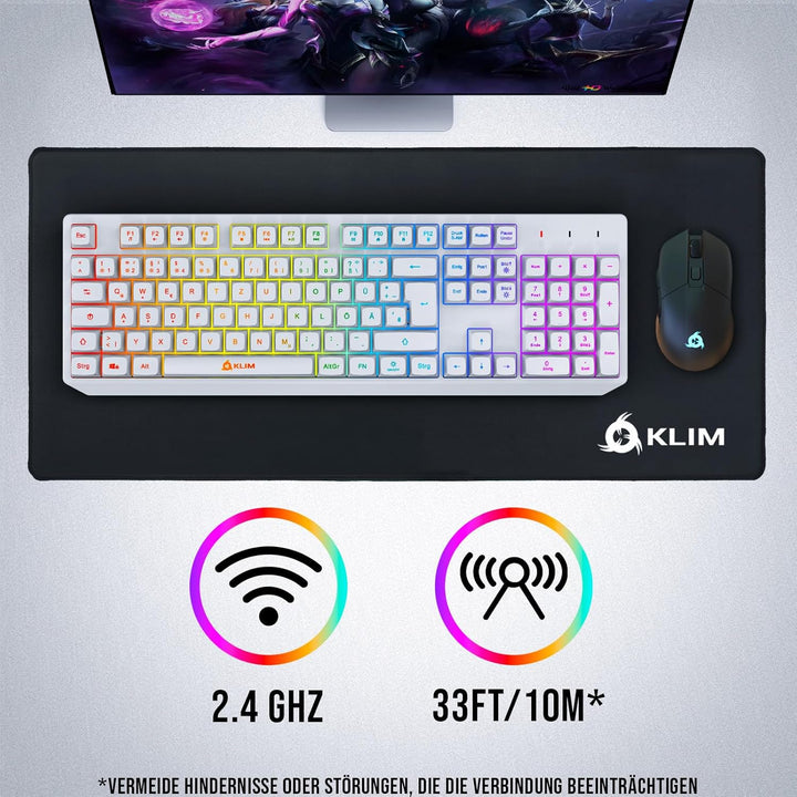 KLIM Chroma Wireless Gaming Tastatur Kabellos QWERTZ DEUTSCH - NEU 2024 - Langlebig, Ergonomisch, Wa