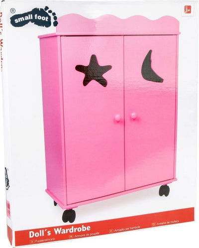 small foot Puppenschrank/Puppenmöbel aus Holz, mit einer Kleiderstange und 3 Fächer für Puppenkleide