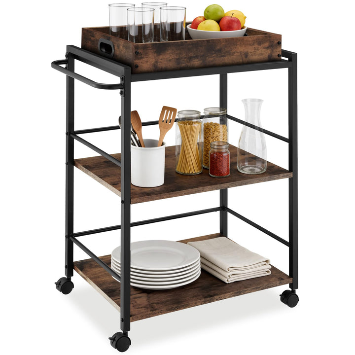 tectake® Servierwagen mit Rollen, abnehmbares Tablett, Kitchen Trolley 65 x 41,5 x 87 cm, Küchenwage