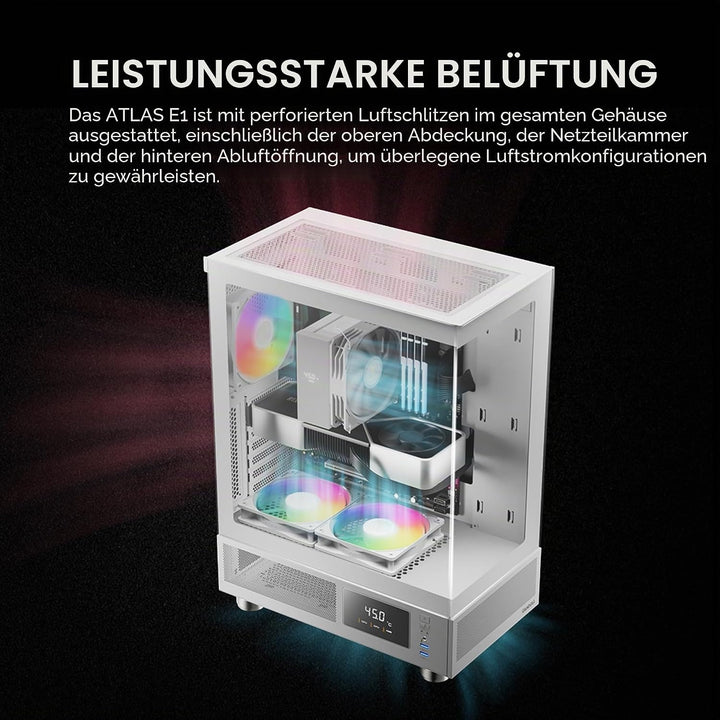 GAMDIAS Atlas E1 ATX Gaming Midi-Tower PC-Gehäuse,Echtzeit-Anzeige mit Software, Enthalten 3 x 120mm