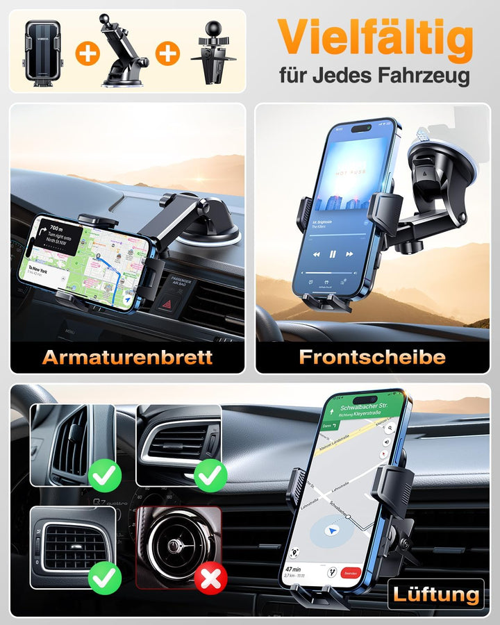 [2022 Pro Version] VANMASS Handyhalterung Auto Saugnapf & Lüftung 4 in 1 [Anti-Vibration] Smartphone
