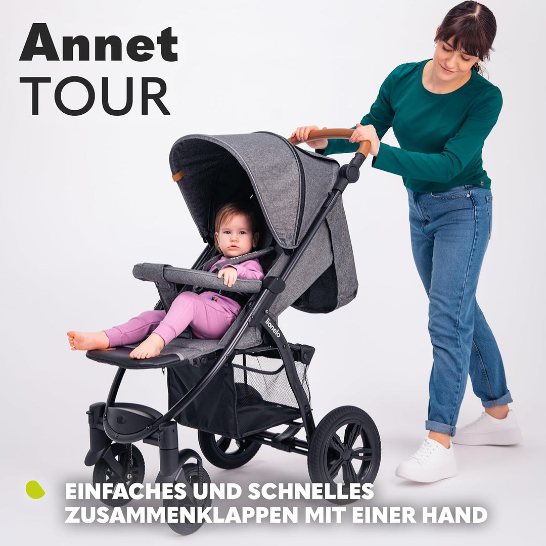 LIONELO Annet Tour Kinderwagen bis 22 kg, verstellbarer Griff, zusammenklappbar, verstellbare Rücken