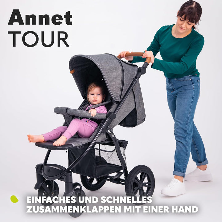 LIONELO Annet Tour Kinderwagen bis 22 kg, verstellbarer Griff, zusammenklappbar, verstellbare Rücken