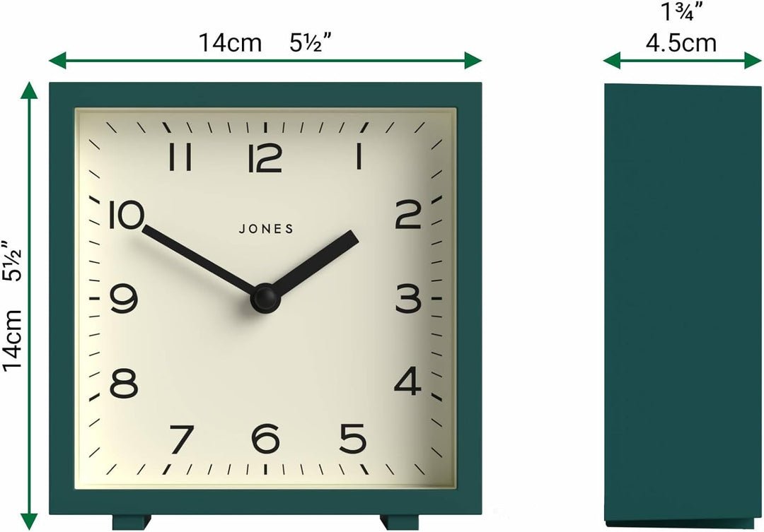 JONES CLOCKS® Disco Schreibtischuhr | Elegantes quadratisches Design | Grün | Stilvoll und leicht zu