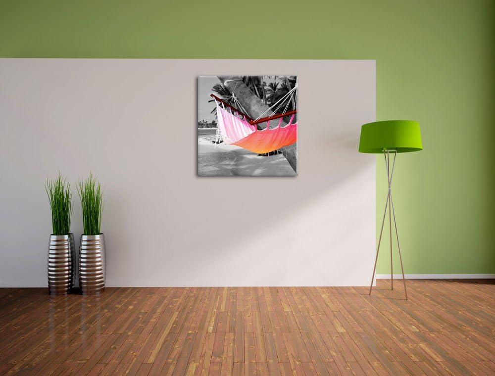 Pixxprint traumhafte Hängematte am Strand als Leinwandbild Quadratisch/Grösse: 70x70 / Wandbild/Kuns