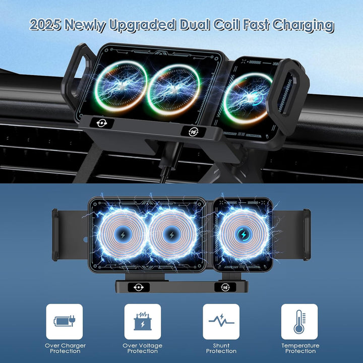 Handyhalterung Auto für Galaxy Z Fold 7 6 5 4 3 2 mit Ladefunktion 15W Dual Coils QC 3.0 Fast Wirele