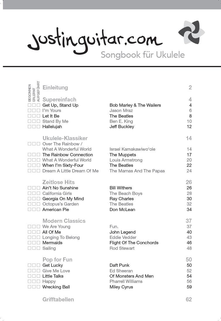 Justinguitar.com Ukulele: Noten, Sammelband für Ukulele: 25 grossartige Songs für die Ukulele mit Ti