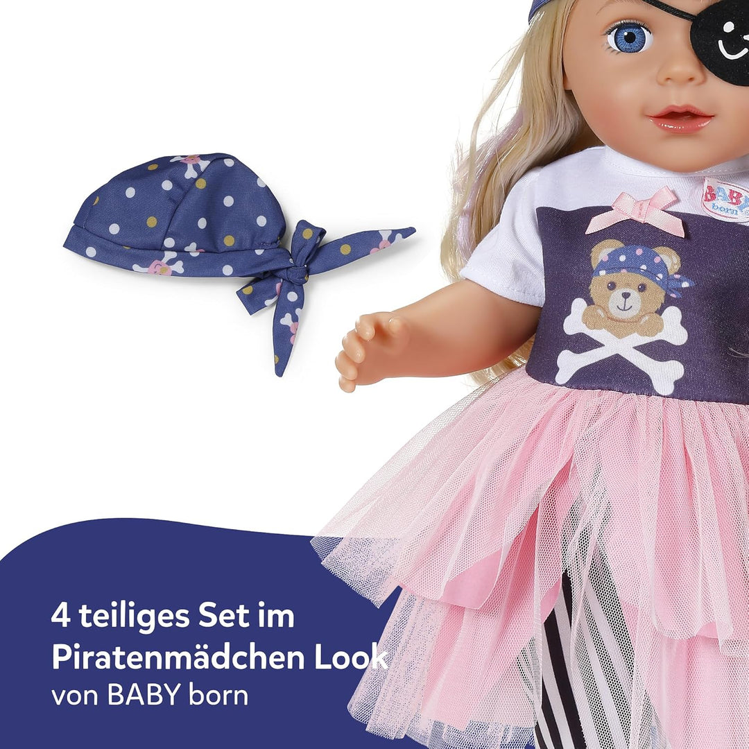 Baby Born Piratenmädchen-Outfit mit Kleid, Hose, Kopftuch und Augenklappe für 43cm Puppen