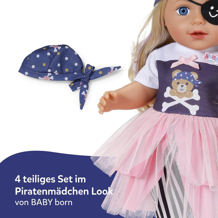 Baby Born Piratenmädchen-Outfit mit Kleid, Hose, Kopftuch und Augenklappe für 43cm Puppen