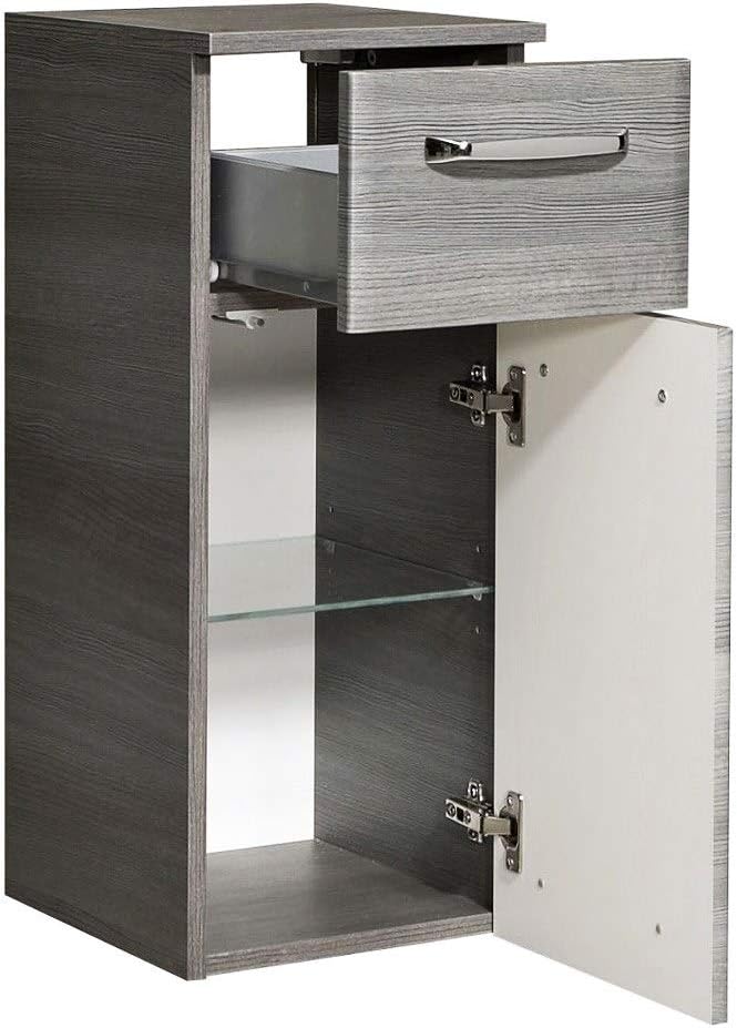 Lomadox Badmöbel Unterschrank in Graphit Struktur, 1 Tür, 1 Schubkasten, B/H/T 30/72/33 cm