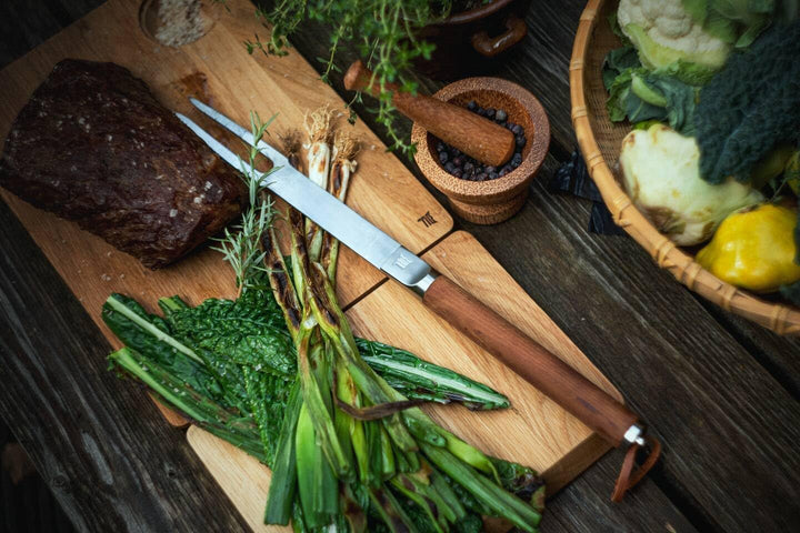 Fiskars Norden Grill Chef Grillgabel, Ideal für die Verwendung im Freien, Edelstahl/Birkenholz, Läng