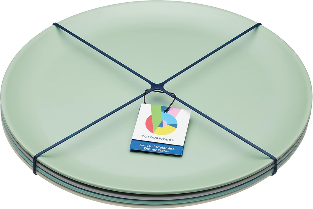 KitchenCraft 4er-Set Teller aus Melamin, mehrfarbige Teller aus der Colourworks Design Kollektion, B