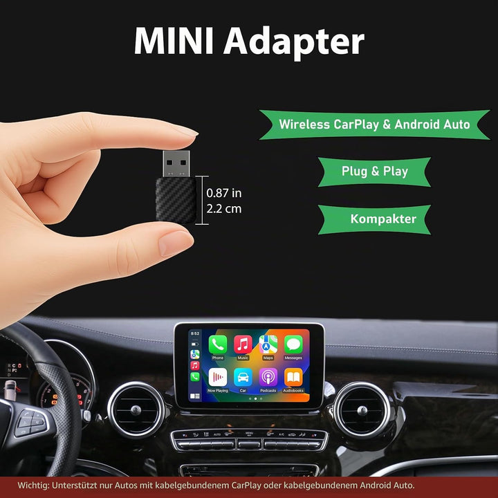 Wireless CarPlay &amp; Android Auto Adapter, Bluetooth 5.0 Mini Adapter für Fahrzeuge, Kabelloses Plug &amp;