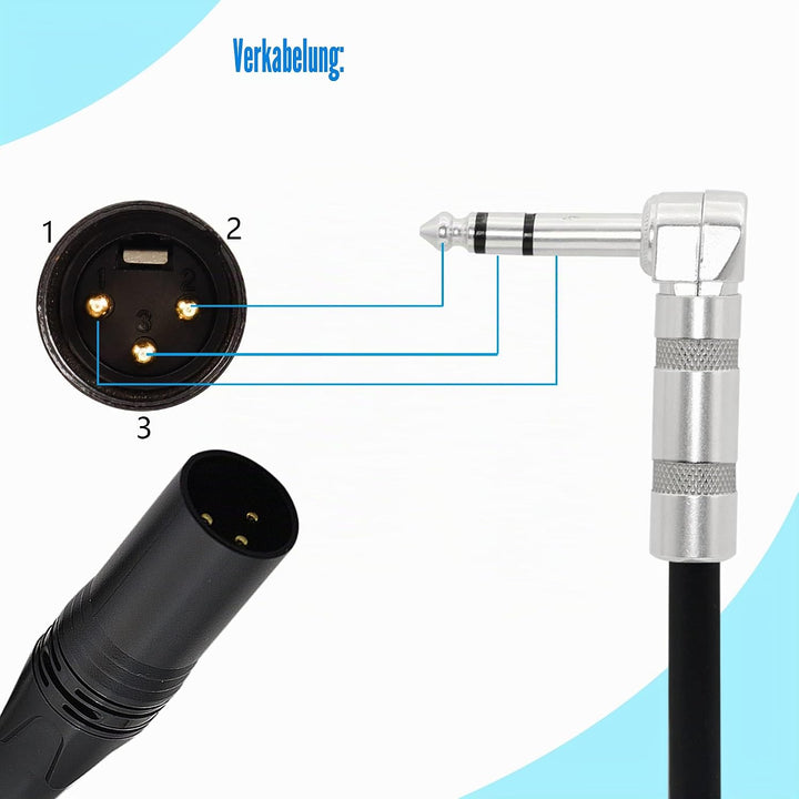1/4-Zoll-auf-XLR-Kabel, 90 Grad rechtwinklig, 6,35 mm TRS-Stecker auf XLR-Stecker, Stereo-Audio-Mikr