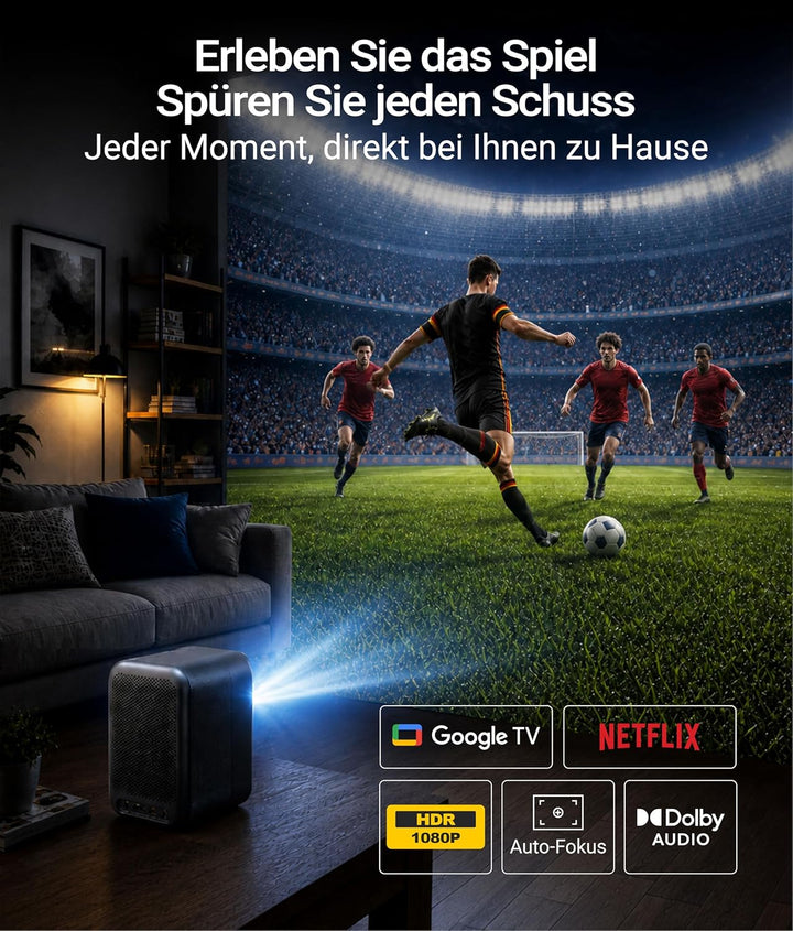 AllPlay Smart Beamer mit Google TV, Full HD 1080p, WiFi & Bluetooth, Autofokus, Aautomatische Trapez
