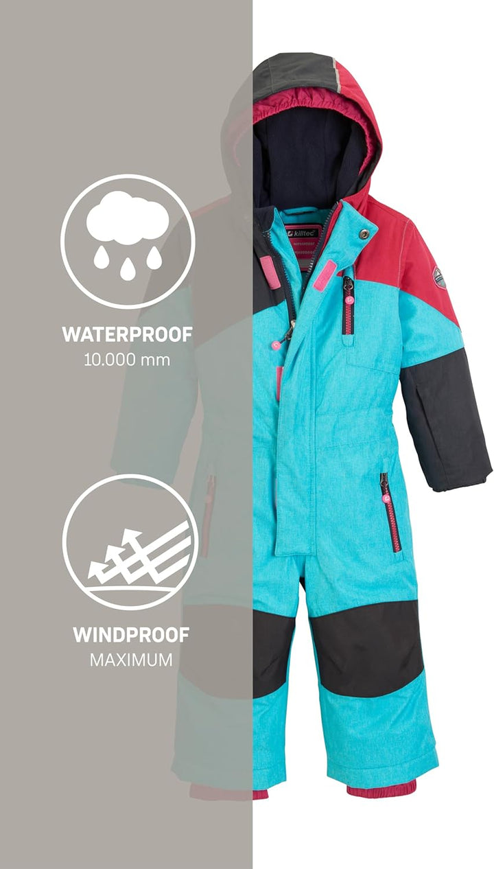 Killtec Unisex Kinder Kesley Mini Skioverall/Schneeanzug Mit Kapuze 86-92 Türkis, 86-92 Türkis