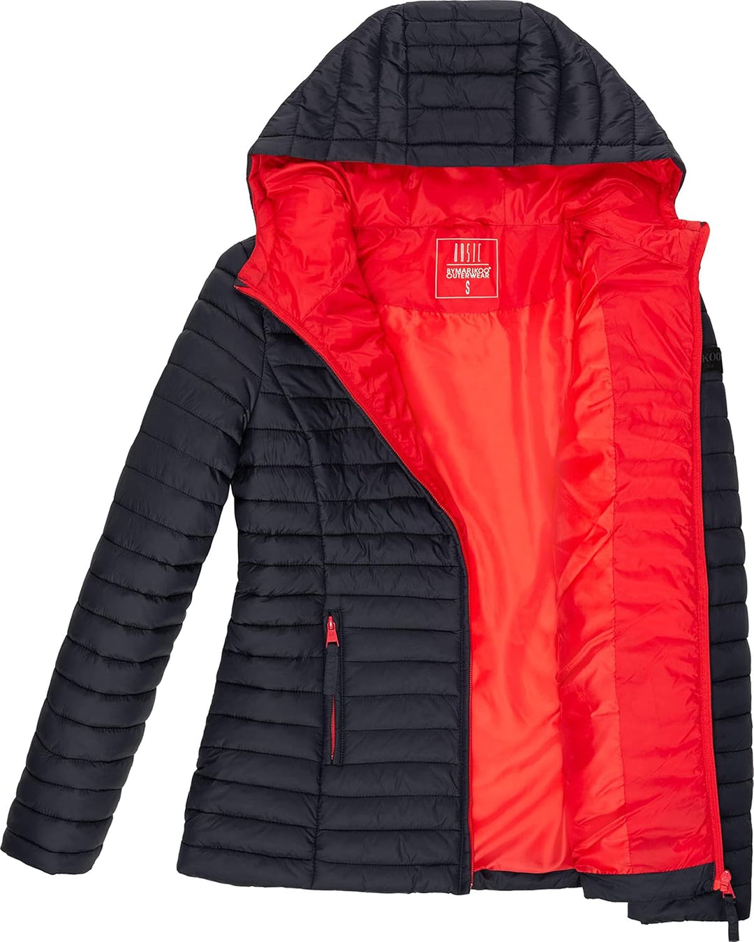 MARIKOO Damen leichte Übergangsjacke Steppjacke mit Kapuze Asraa XS-3XL, XS Navy