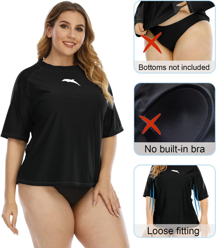 Halcurt UV Shirt Damen Übergrösse Rash Guard Kurzarm UPF 50+ Badeshirt UV Schutz Schwimmshirt Schnel