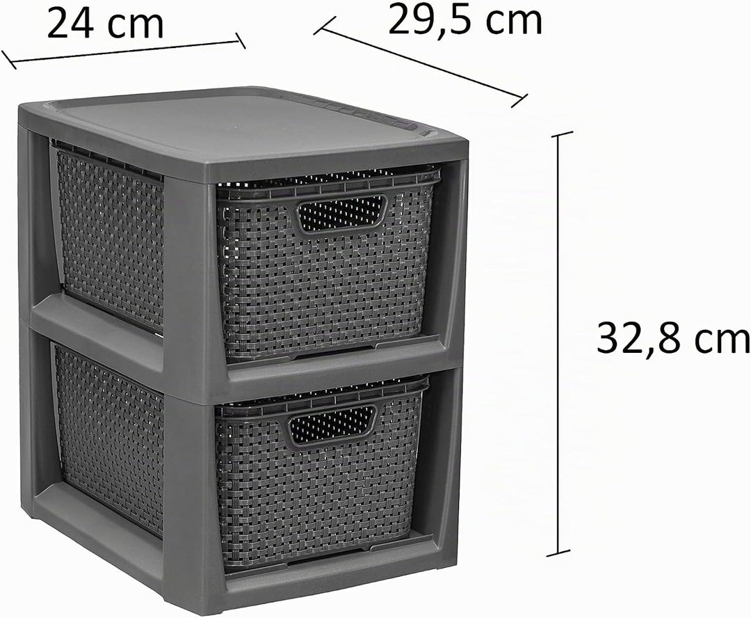 BranQ - Home essential 100% recycelt Kunststoff PP, Ökologisch, Regal in Rattan Design, Anthrazit, 2