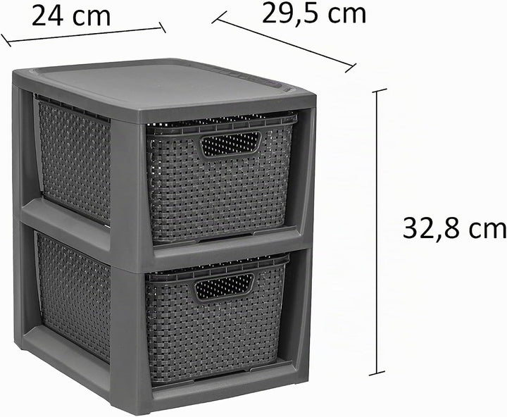 BranQ - Home essential 100% recycelt Kunststoff PP, Ökologisch, Regal in Rattan Design, Anthrazit, 2