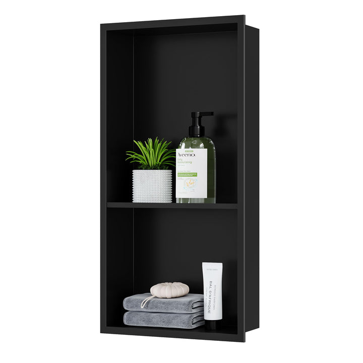 Neodrain Wandnische Dusche Edelstahl Duschnische Doppelregal Schwarz Lagerung für Badezimmer 60 x 30