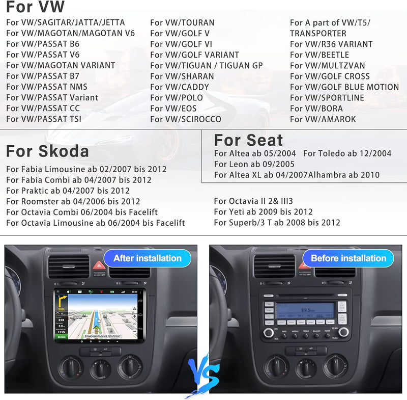 2G+32G CAMECHO Android 11 Autoradio für VW Golf 5 Golf 6 Polo Skoda Seat,Doppel Din Autoradio 9 Zoll