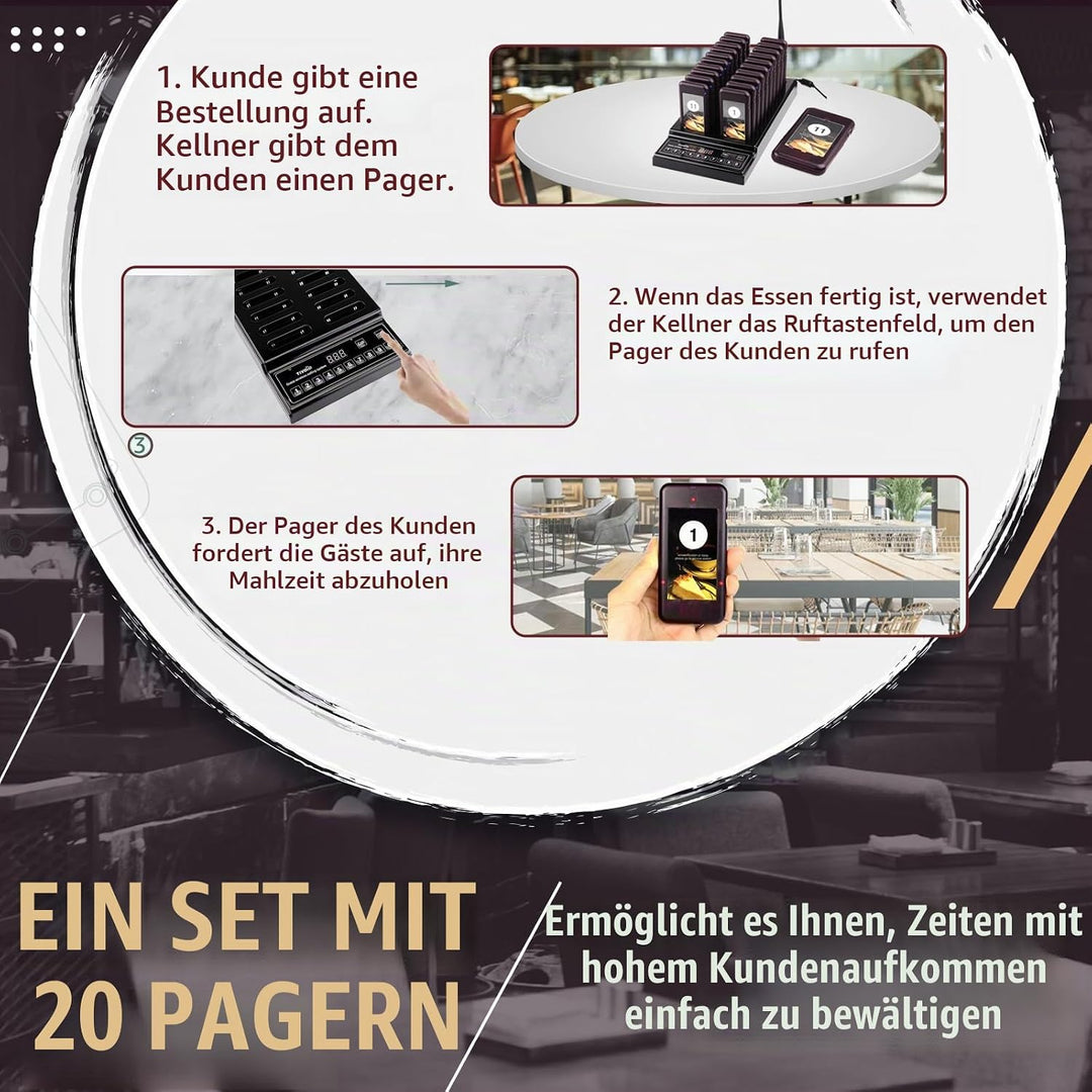 Retekess T112 Pager Rufsystem, 500M Pager Gastronomie, 20 Pager, 360 mAh Akku 36H, 999 Kanale, Auswe