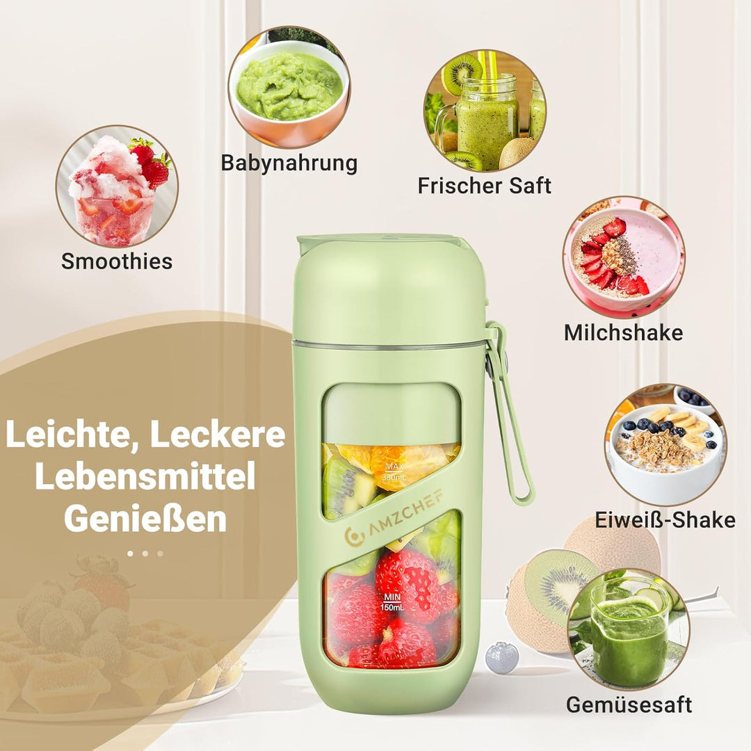 AMZCHEF Vakuum Smoothie Maker, Tragbarer Mixer für Milchshake, Saft, Smoothie - 380ml Vakuum Antioxi