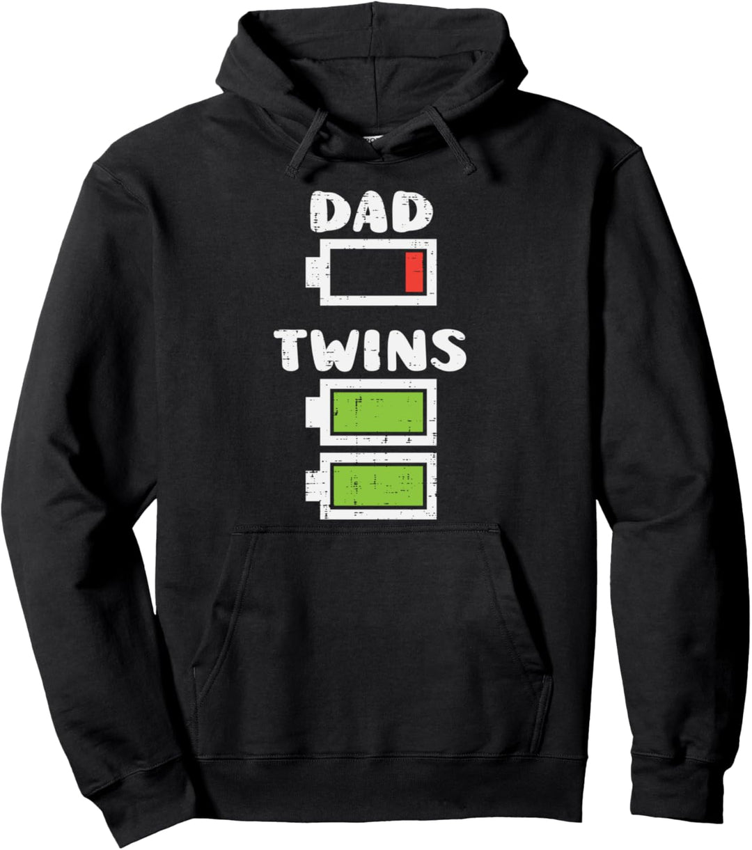 Dad Twins Battery Funny Energy Fathers Day Daddy Papa Men Pullover Hoodie