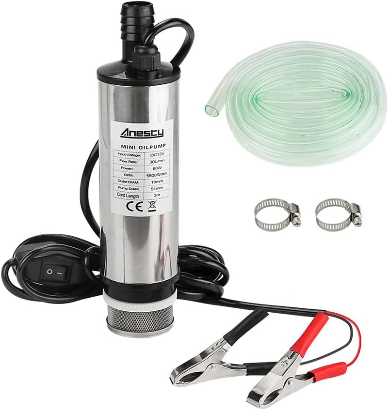 Edelstahl Transfer Pumpe 12V 51mm Wasserpumpe Tauchpumpe für Auto Diesel Öl Heizöl Wasser Kraftstoff