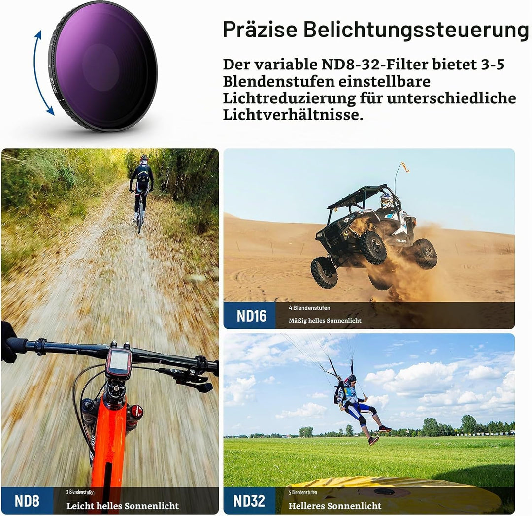 NEEWER Variabler ND Filter, kompatibel mit DJI Osmo Action 5 Pro Action 4, ND8-32 (3-5 Stops), aufsc