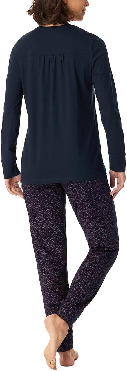 Schiesser Damen Schlafanzug lang mit Bündchen Baumwolle - Nightwear 48 Nachtblau_180063, 48 Nachtbla