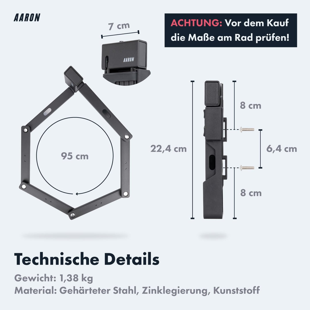 AARON Shield Fahrradschloss - sicheres Faltschloss Stufe 14, patentiertes Hochsicherheitsschloss mit