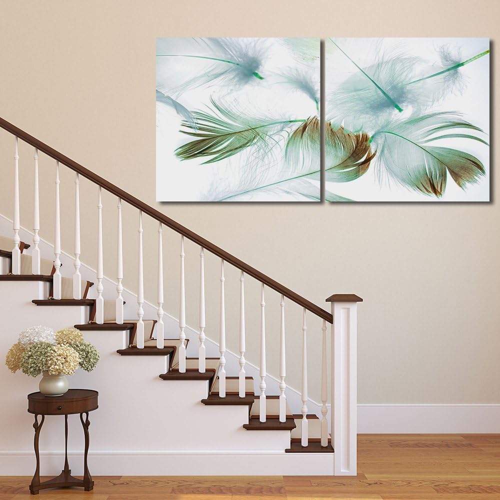 Feeby. Wandbilder - 2 Teile - 140x70 cm - quadratische Form Bilder Kunstdrucke Deko Panel FEDERN, WE