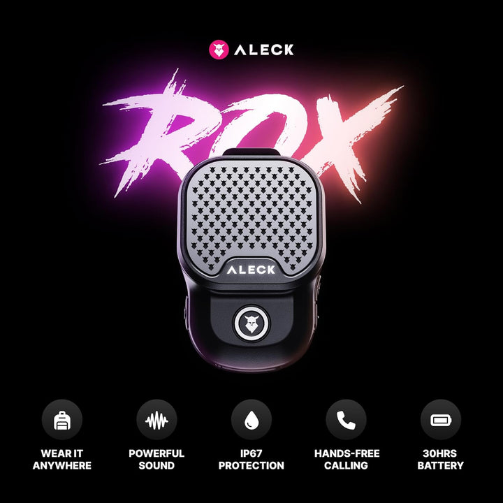 ALECK ROX Tragbarer Bluetooth-Lautsprecher 5.3, tragbar, kabellos, mit Clip für 32 Stunden Wiedergab