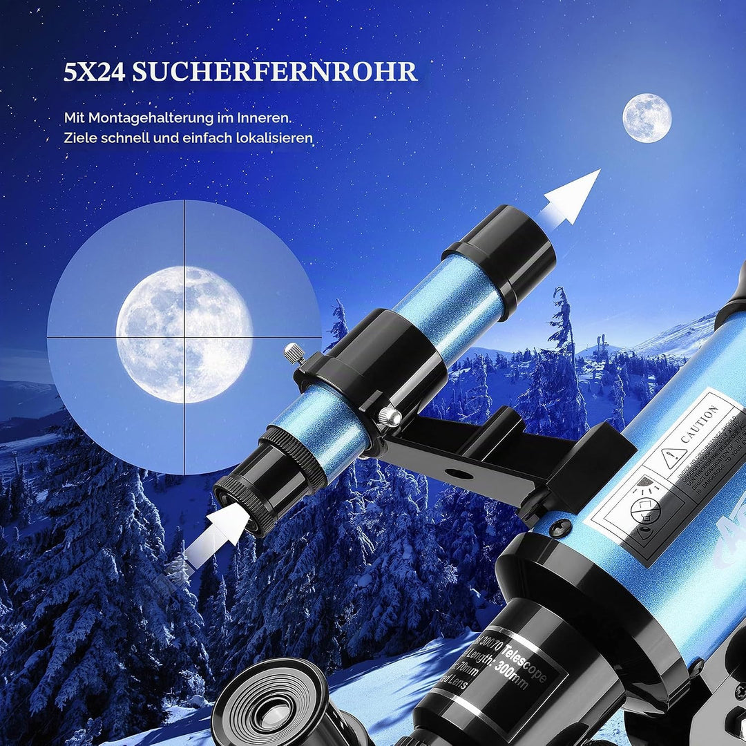 Aomekie Teleskop Kinder Einsteiger 70MM Teleskop Astronomie mit Smartphone Adapter Aluminium Stativ