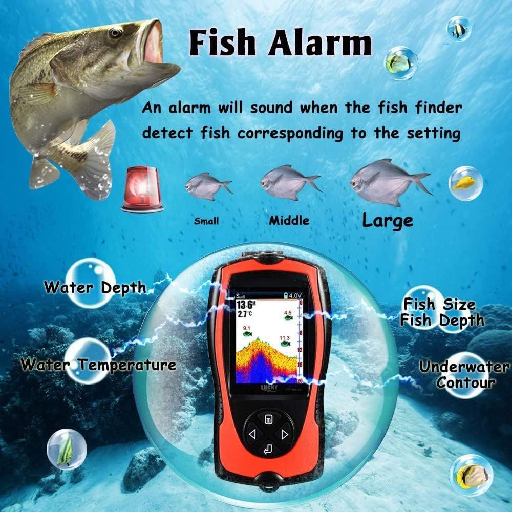 LUCKY Tragbarer Fischfinder Wandler Sonarsensor Wasser Tiefenmesser LCD Bildschirm Echolot Fischfind