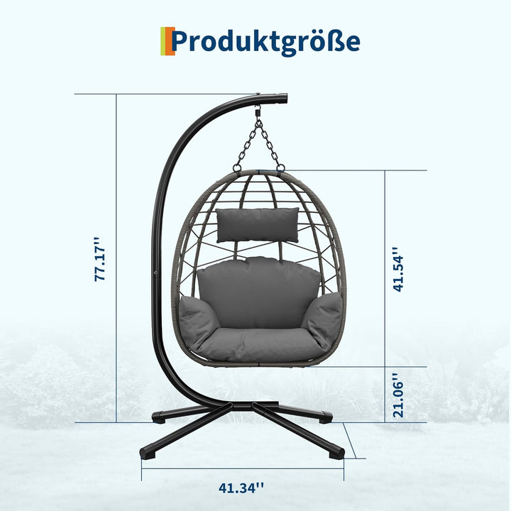 Hängesessel mit Gestell Outdoor bis 150 kg belastbar, Rattan Hängesessel mit Metallgestell, ideal al
