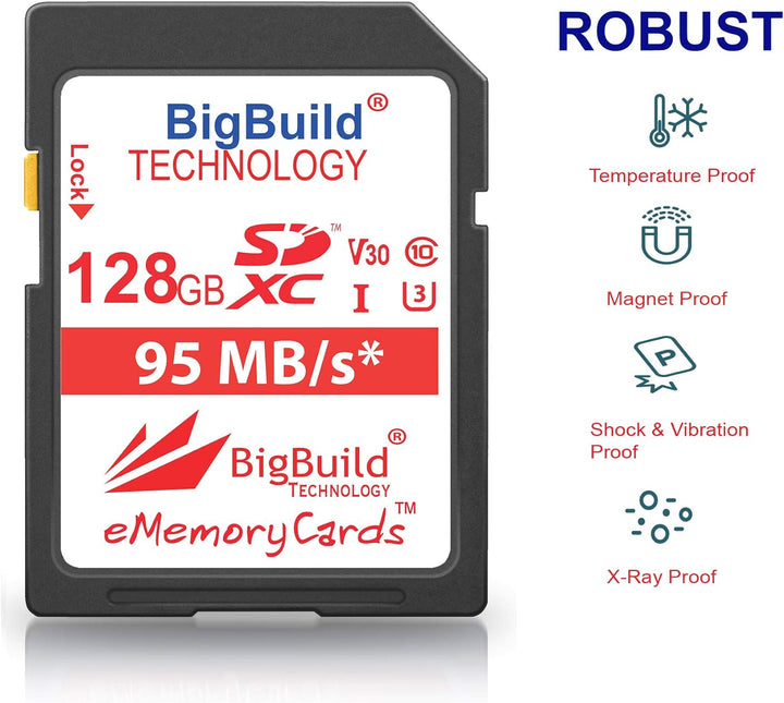 BigBuild Technology 128GB UHS-I U3 95MB/s Speicherkarte für Panasonic Lumix DC LX100 II, LX100M2, TS