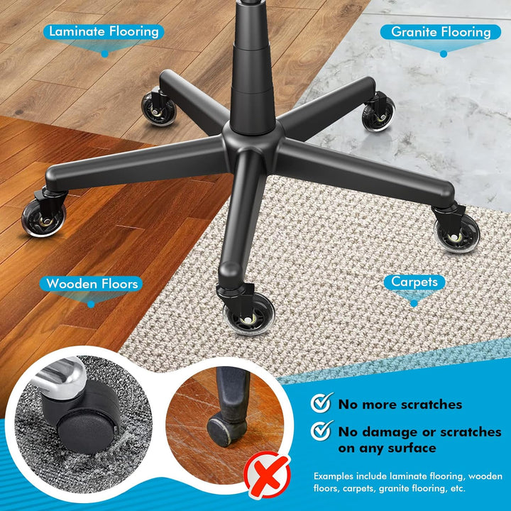 Bürostuhl Rollen 5er Set,Rollen für Bürostühle 11mm x 22mm,Universal Hartbodenrollen für Bürostuhl S
