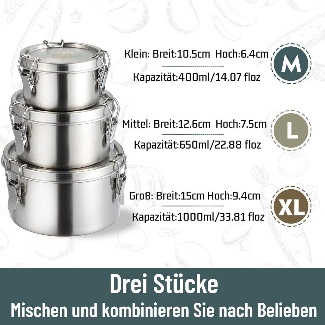 nicelock Brotdose Mit Trennung (3 Stück) Erwachsenen Lebensmittelbehälter Kinder Lunchbox Edelstahl