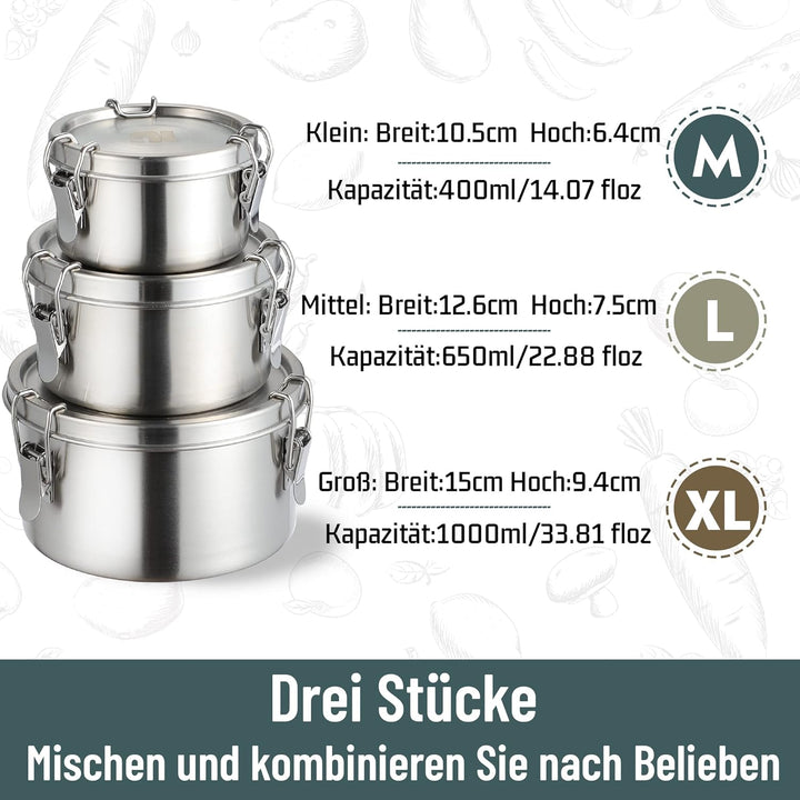 nicelock Brotdose Mit Trennung (3 Stück) Erwachsenen Lebensmittelbehälter Kinder Lunchbox Edelstahl