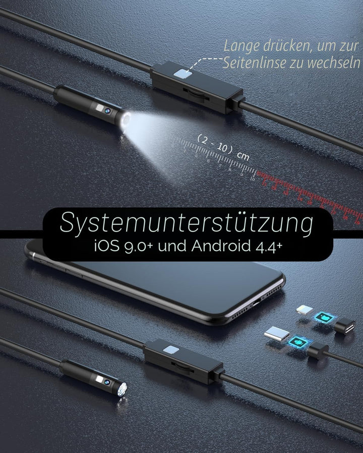 Dual Lens Endoskopkamera, 1080P HD Endoskop-Kamera mit Licht Handy Wasserdichtes Ip67 Kein WLAN Erfo