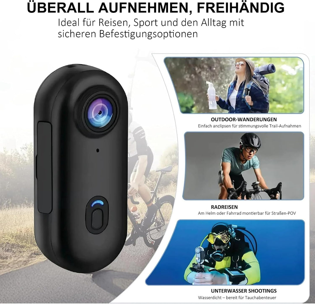 Mini Kamera 1080P Bodycam Action Cam mit Magnetclip &amp; 360° Drehclip, Tragbare Mini Action Cam Wasser