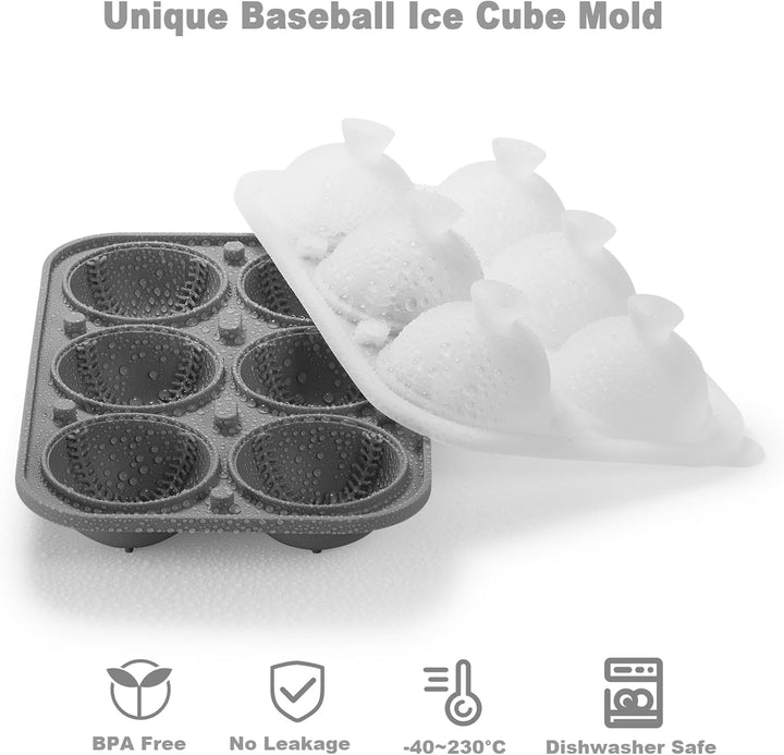 Nax Caki 3D-Baseball-Eiswürfelform, gross, Baseball-Silikon, lustige Formen, Whiskey-Eisform mit Tri