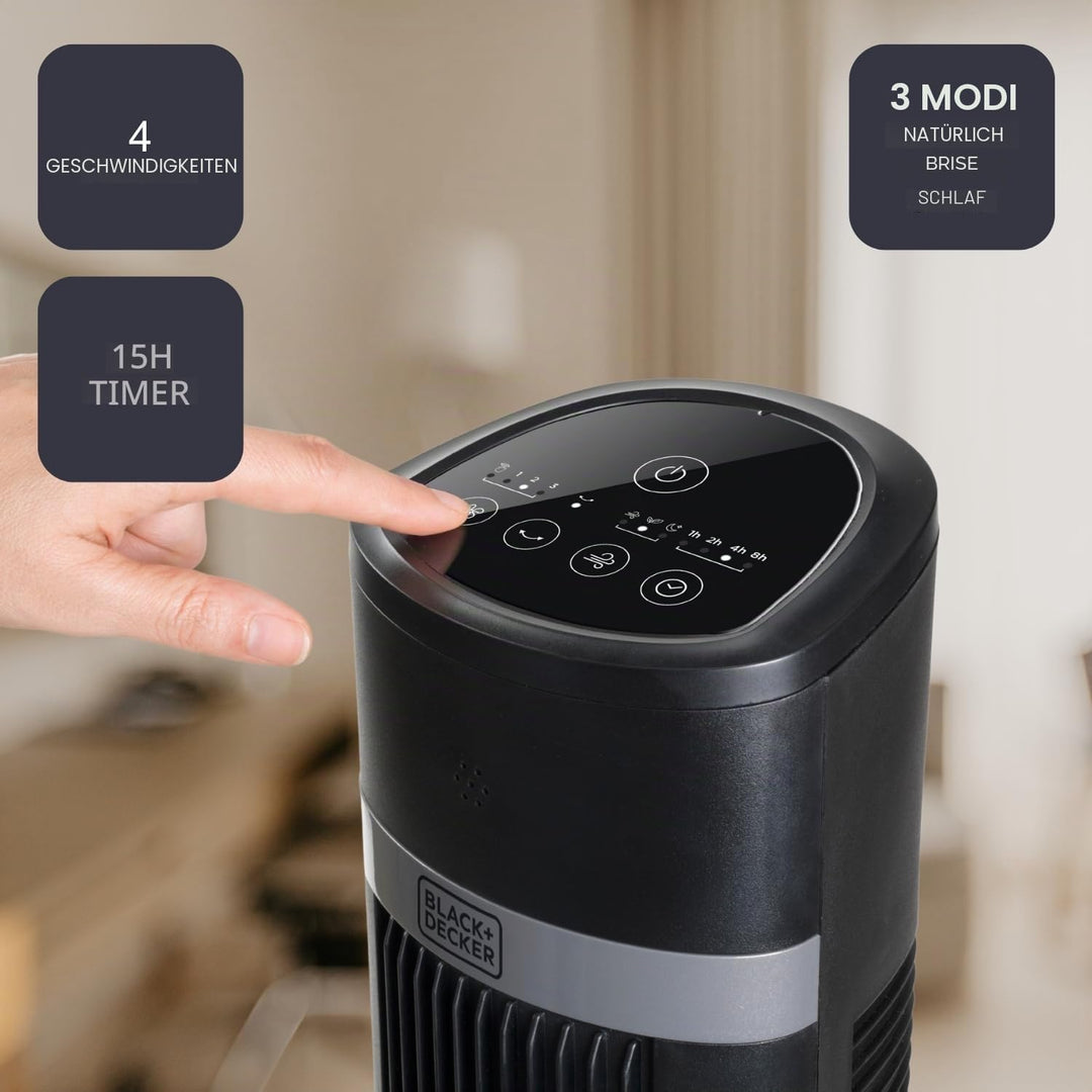 Black+Decker BXEFT50E - Turmventilator 102cm, 45W, 4 Geschwindigkeiten, schwingend, Soft-Touch-Steue