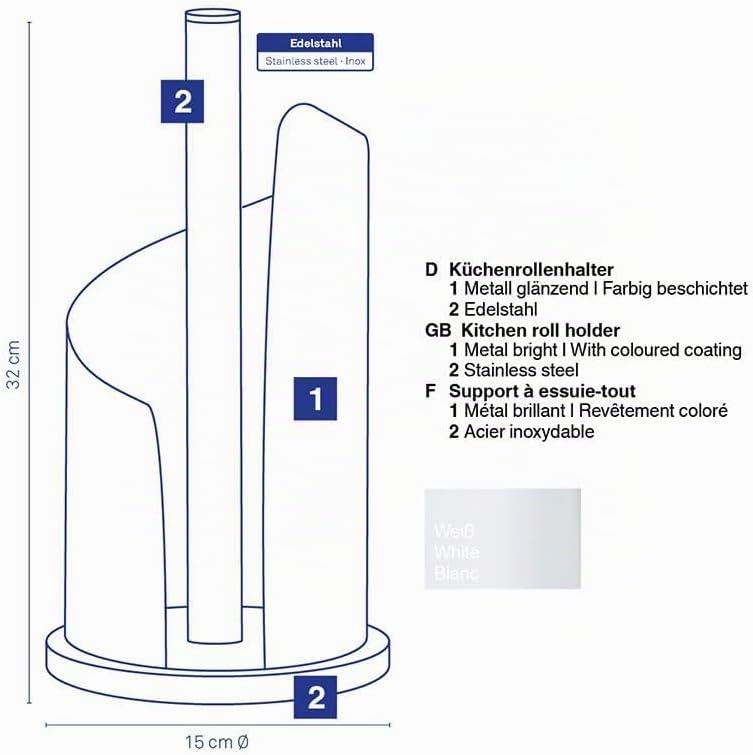 kela Küchenrollenhalter stehend, für dicke Rollen, Küchenpapierhalter 32 cm hoch, STELLA, Edelstahl/